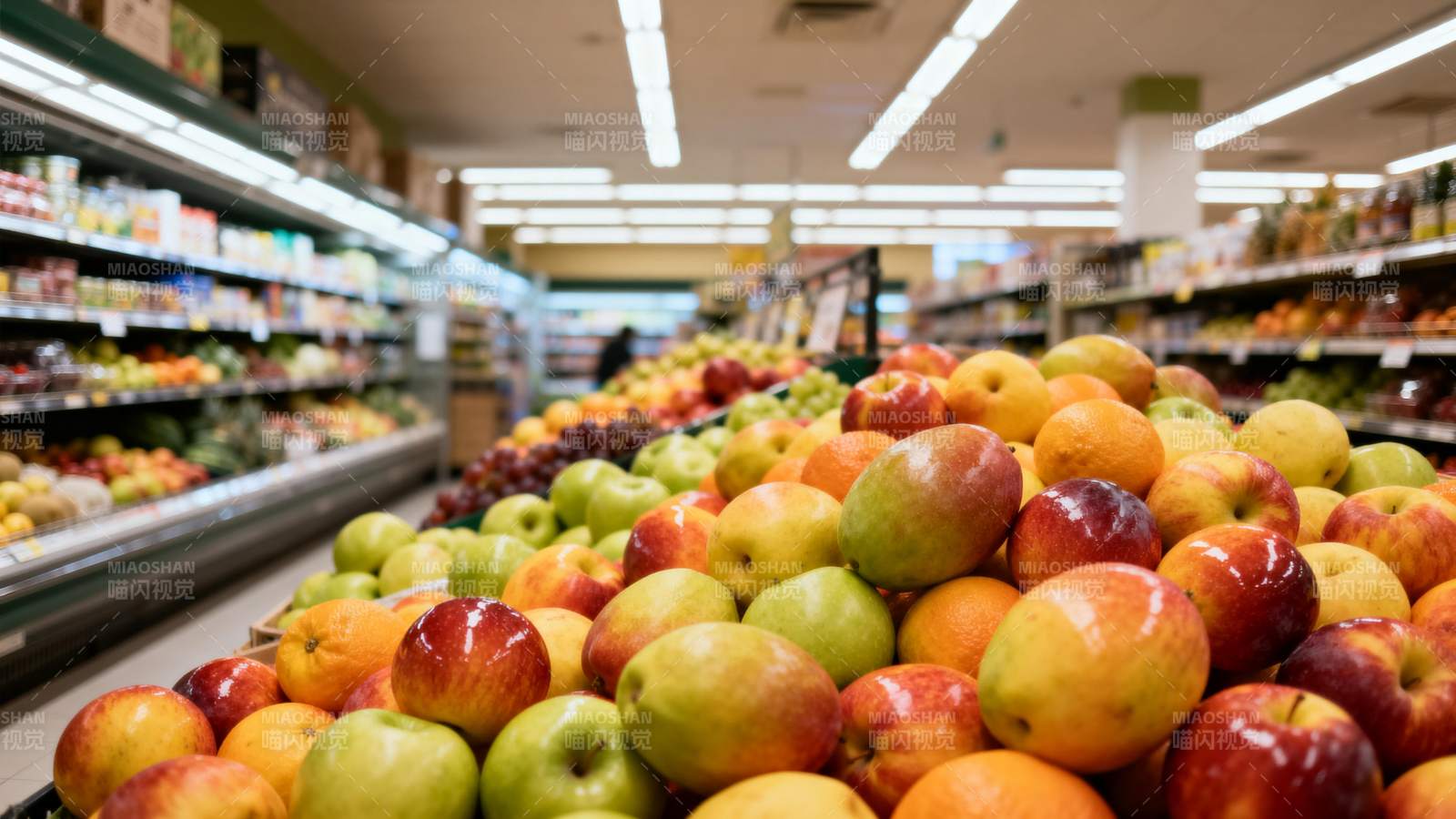 超市水果区特写图片