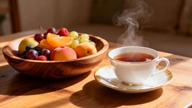 果盘与热茶图片