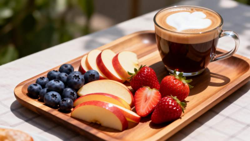 水果咖啡早餐盘图片