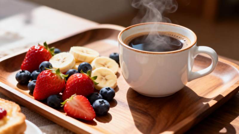 咖啡配水果早餐图片