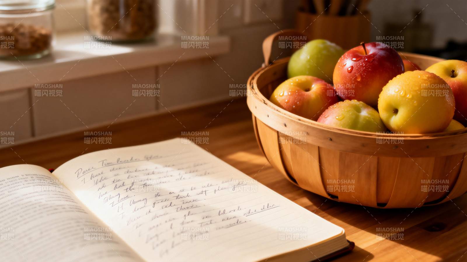 厨房里的苹果与手稿图片