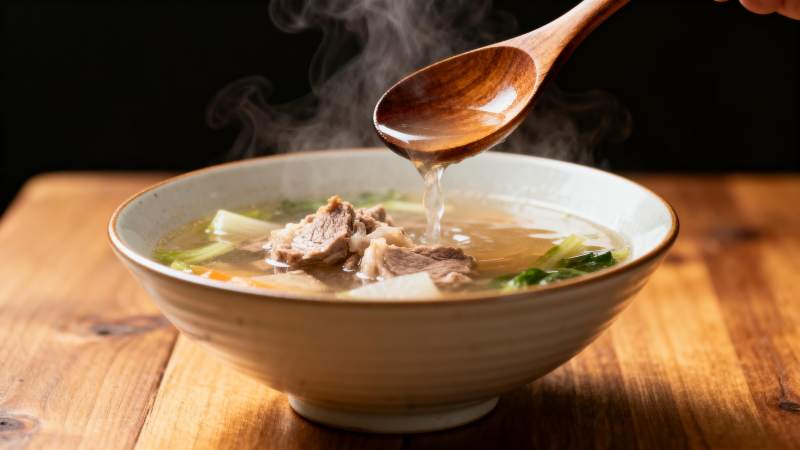 热汤盛碗中图片