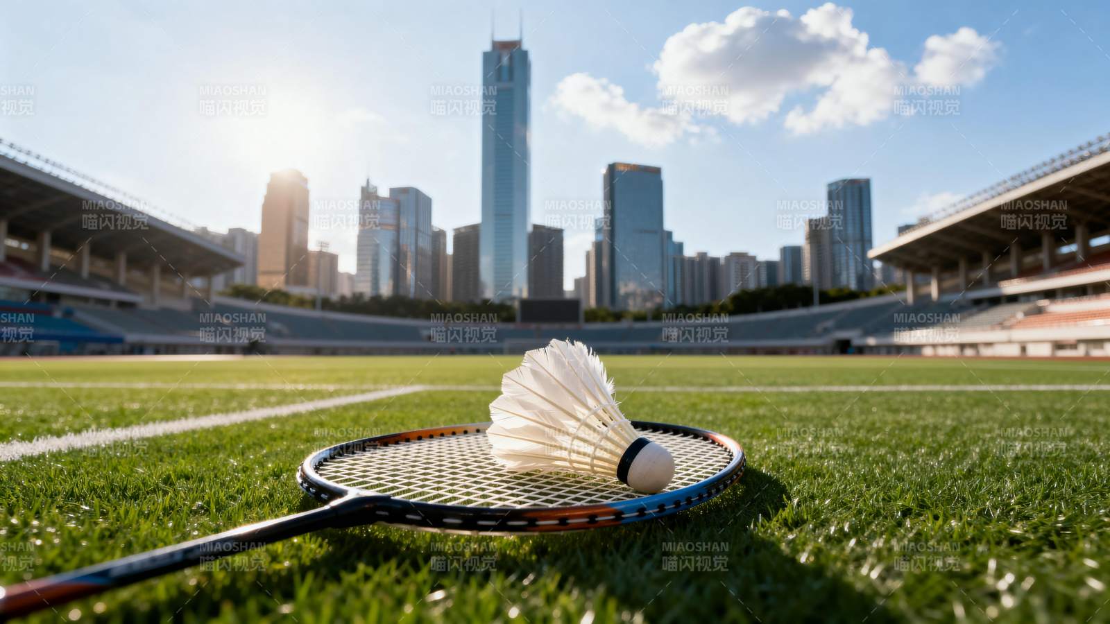 城市绿茵羽球静景图片