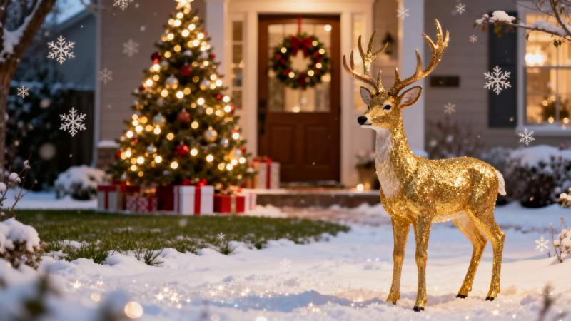金色鹿迎圣诞夜图片