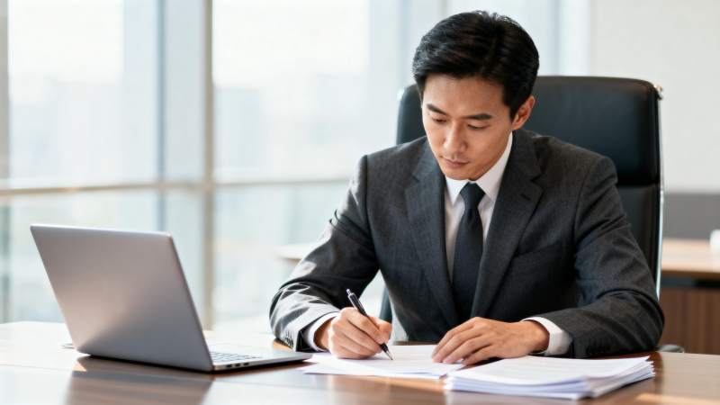 商务人士办公写文件图片