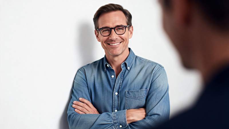 微笑男士自信交流图片