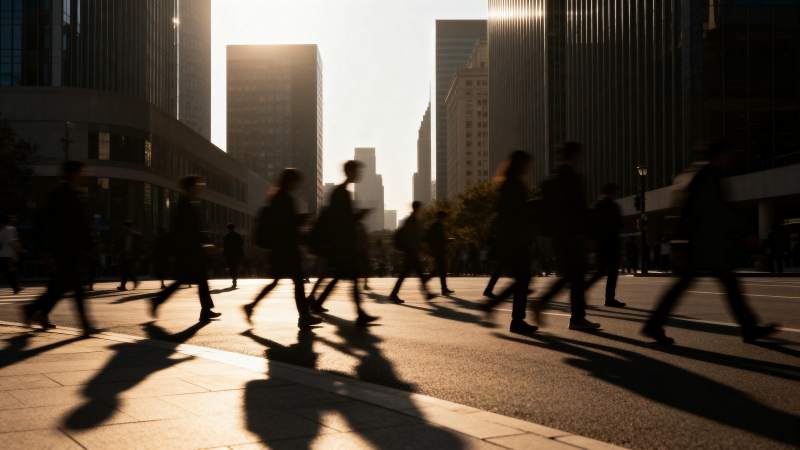 都市晨光行人影图片