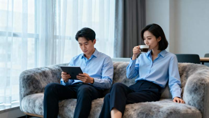 两人沙发共度时光图片