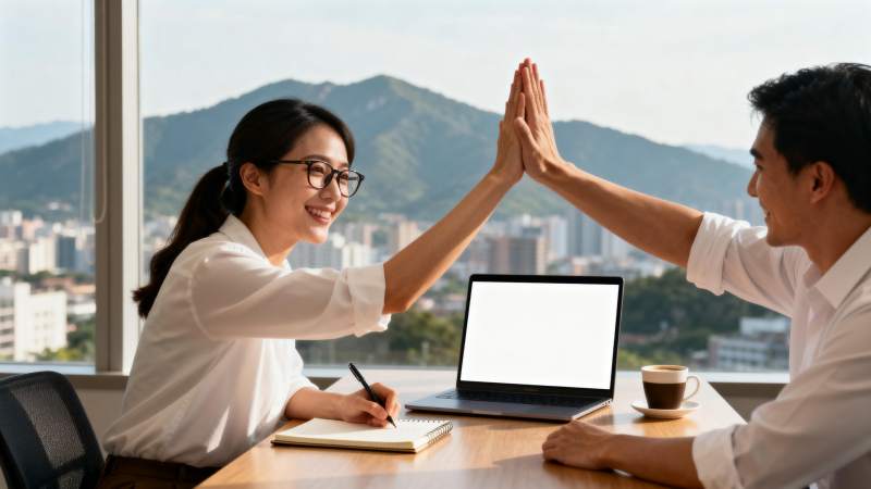 职场伙伴击掌庆祝图片