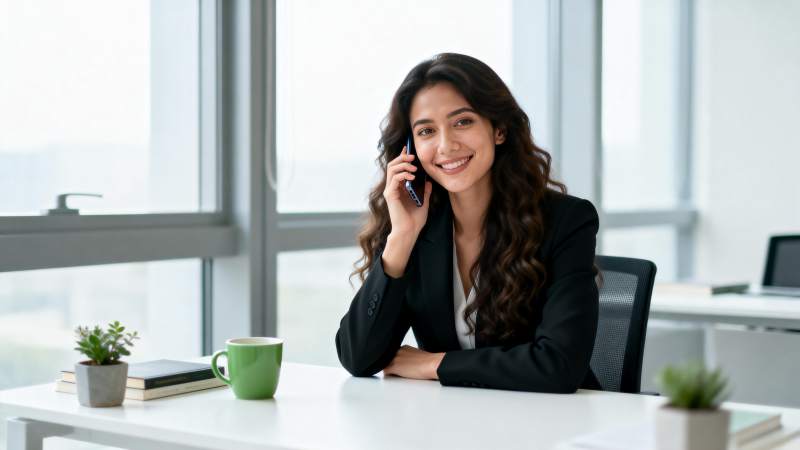 职场女性通话微笑图片