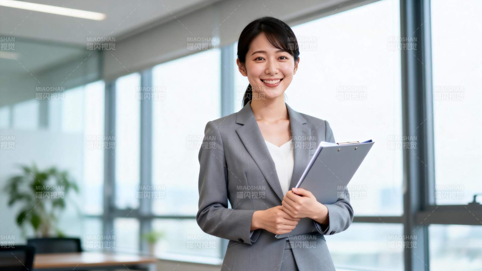 职场女性微笑持文件图片