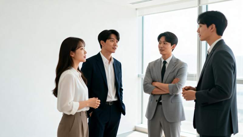 职场四人讨论场景图片