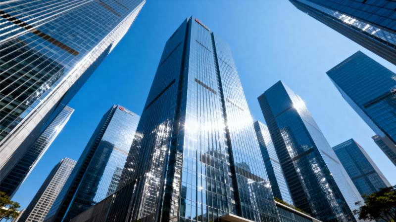 摩天大楼映蓝天图片