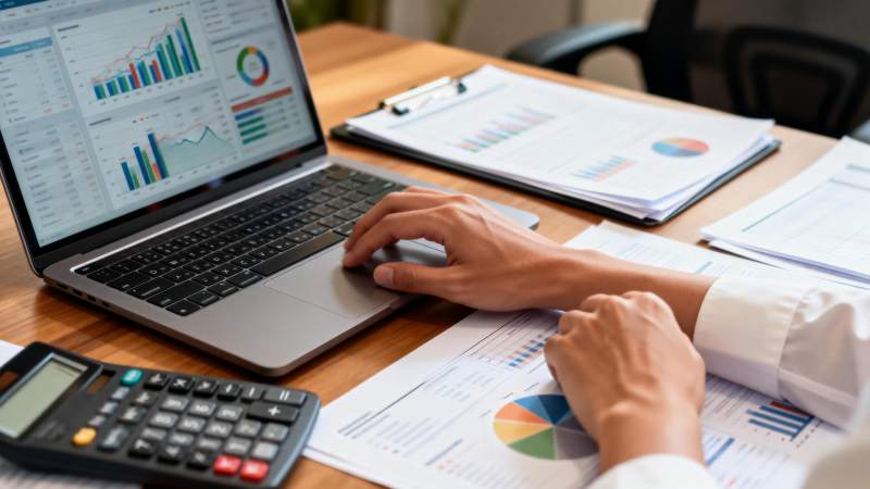 办公桌前分析数据图片