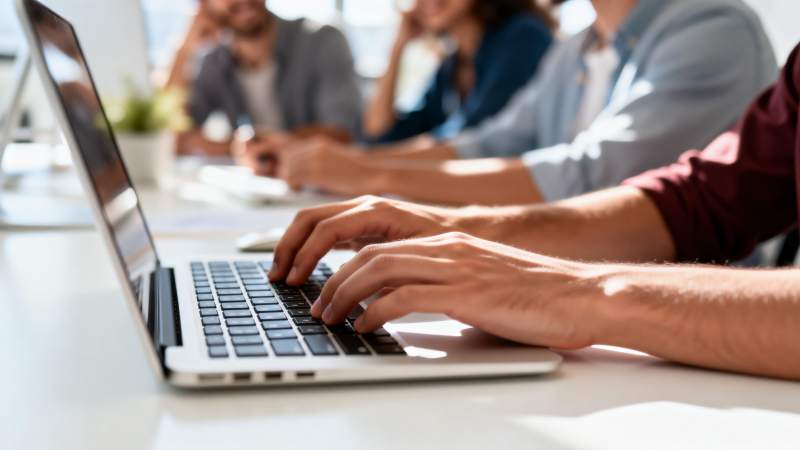 办公会议中打字图片