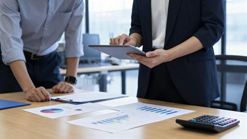 商务人士讨论报表图片