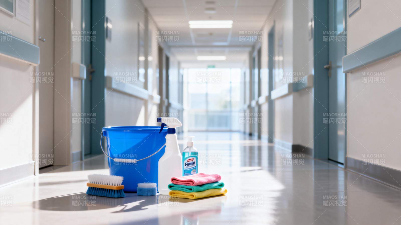 医院走廊清洁工具图片