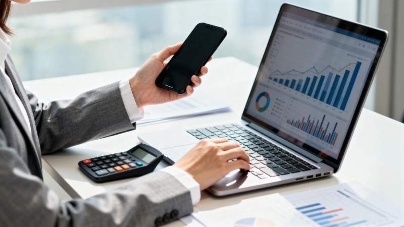 办公桌前的财务分析图片