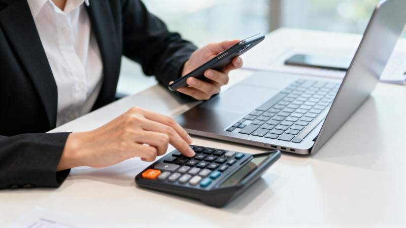 办公桌前算账图片