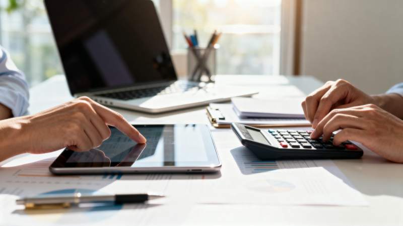 办公桌前协作计算图片