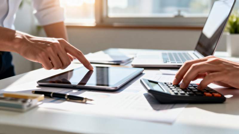 办公桌前协作计算图片