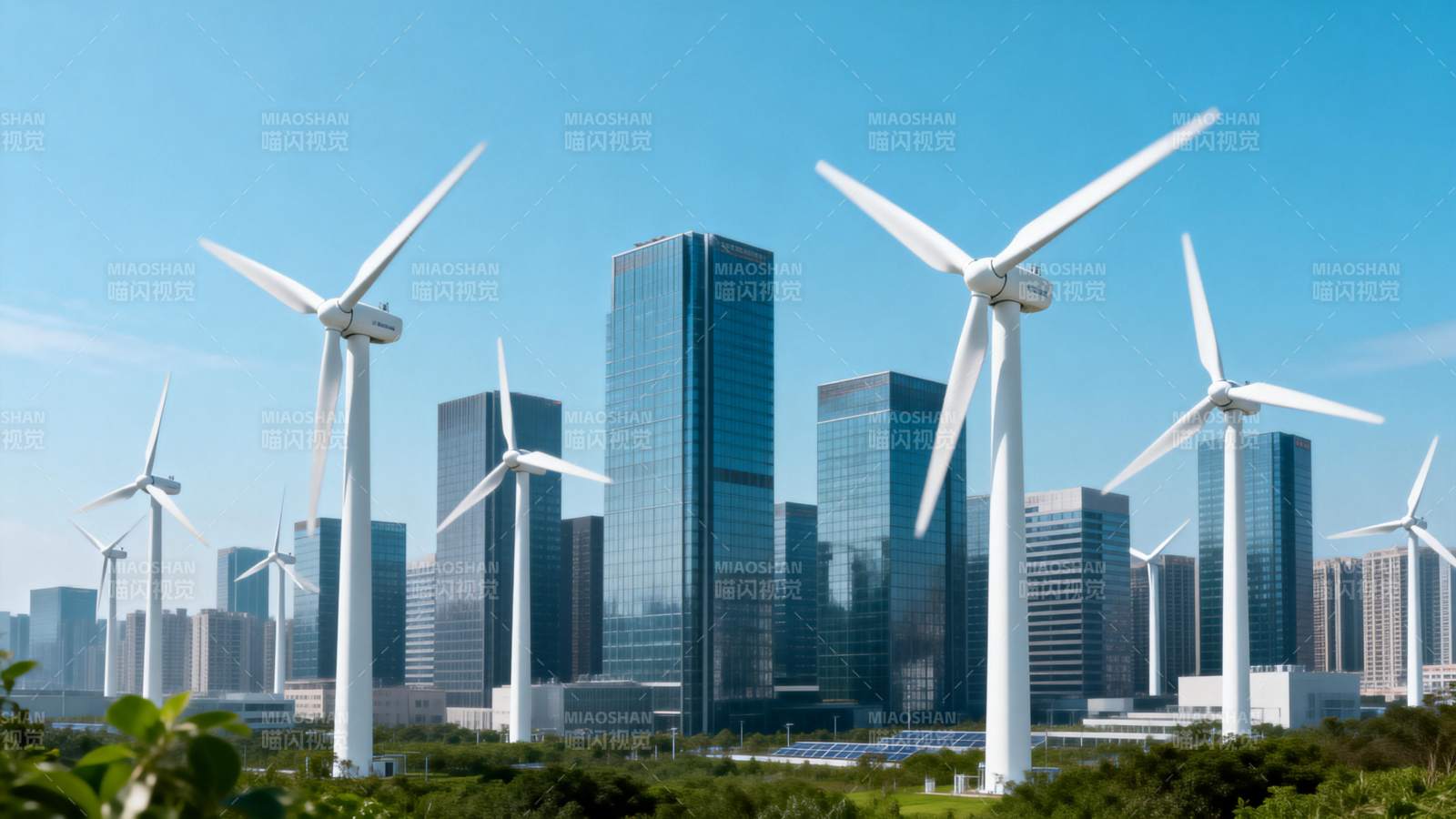 风力发电城市景观图片