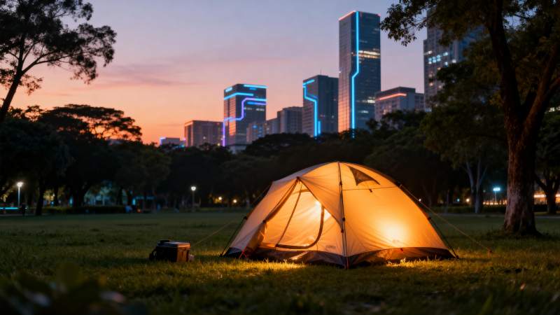 城市夜景露营图片