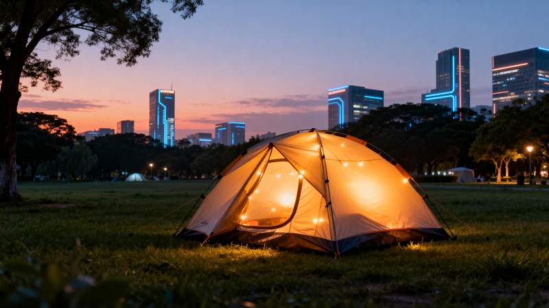 城市夜景露营图片