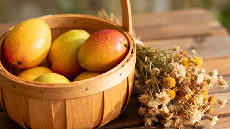 篮中芒果伴干花图片