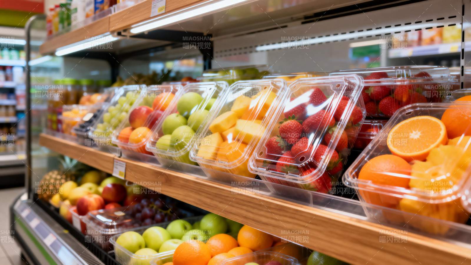 超市水果区特写图片