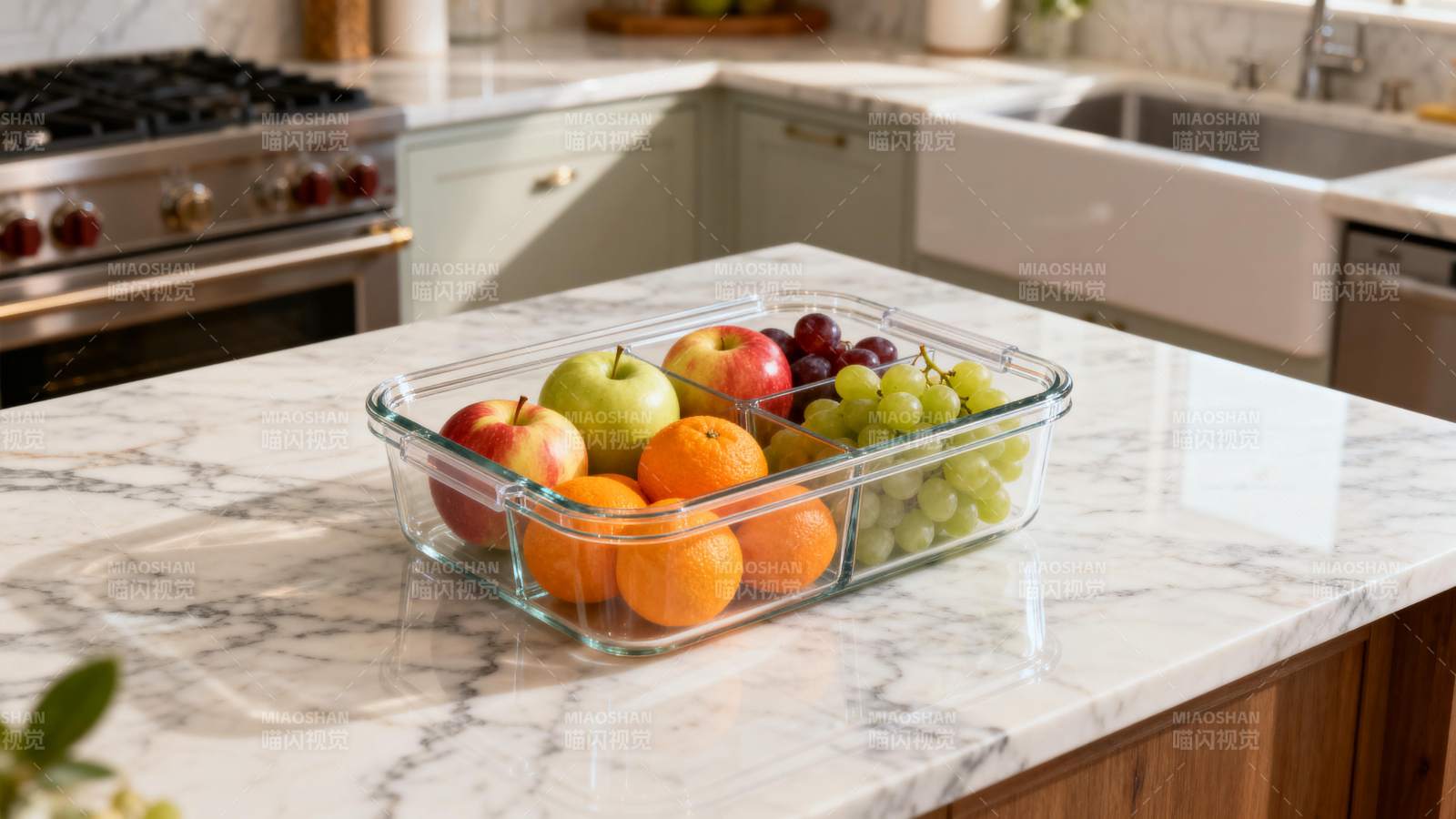 水果盒置于大理石台面图片