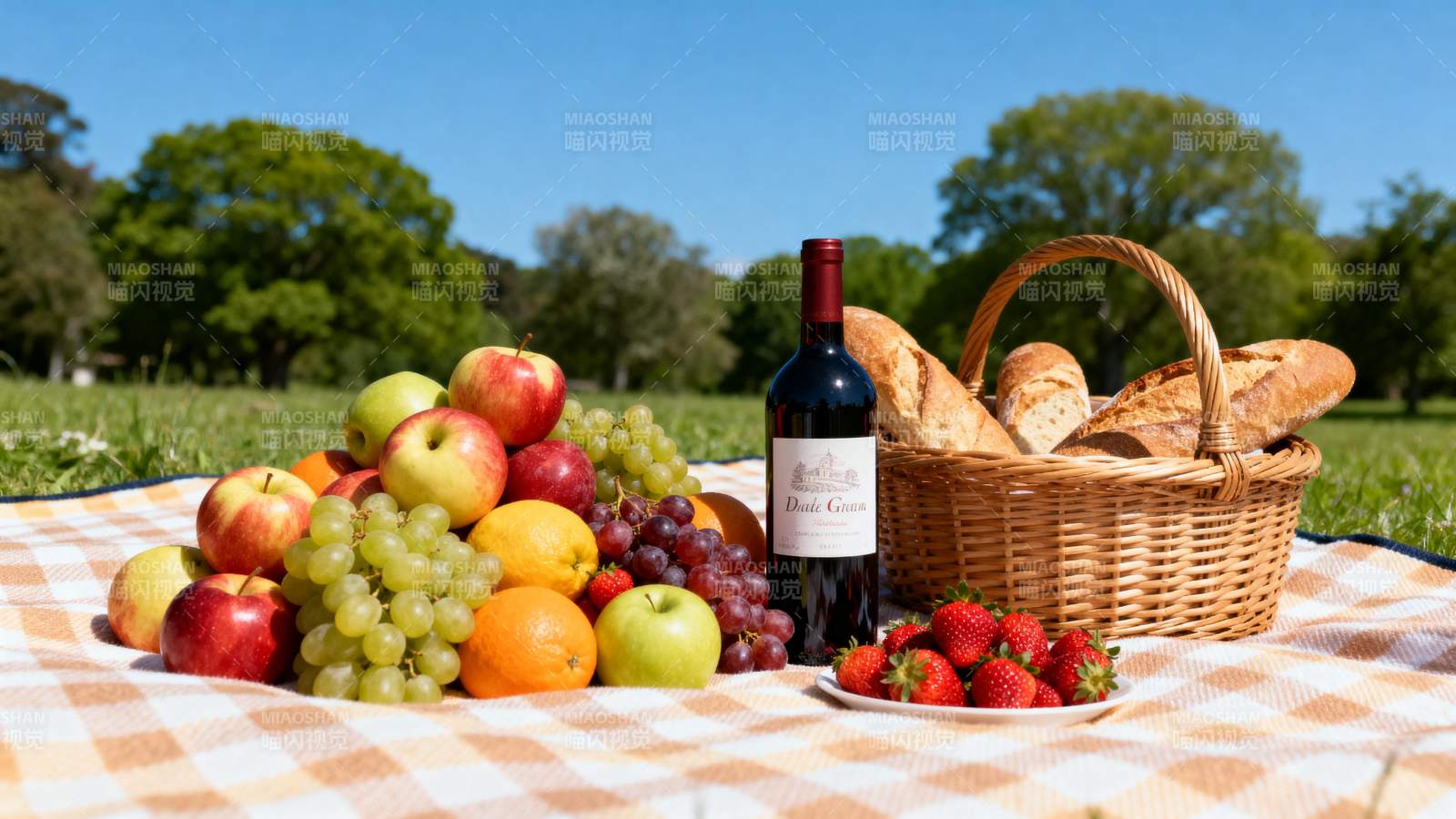 野餐水果与红酒图片