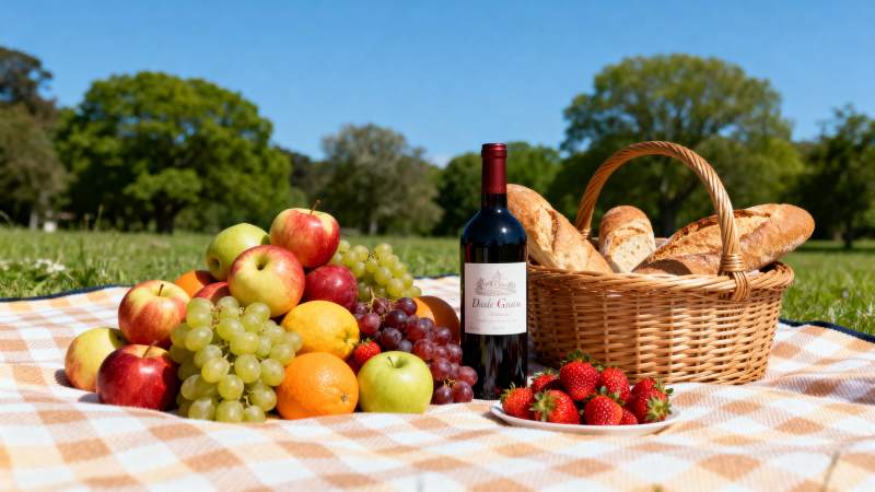 野餐水果与红酒图片