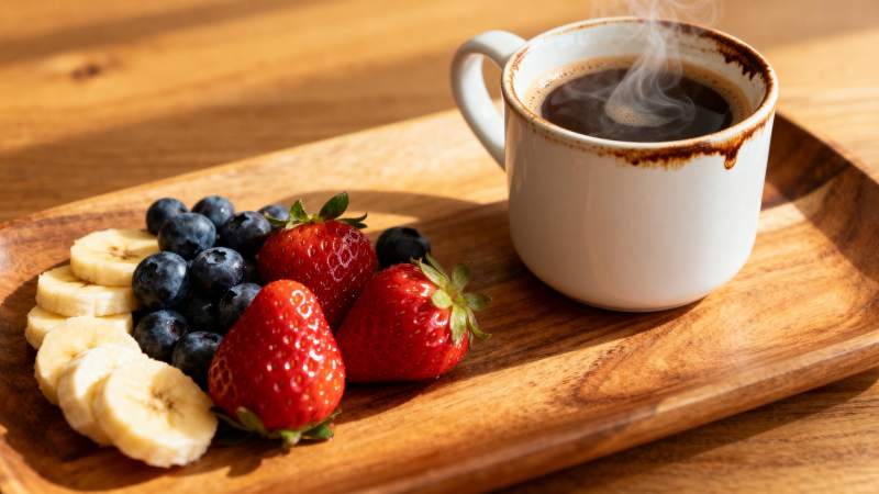 水果与热咖啡图片