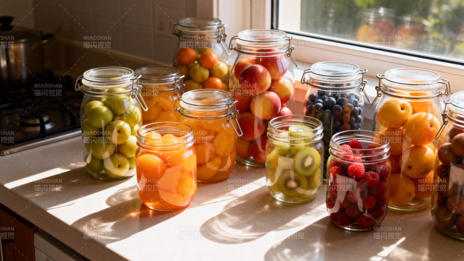 果酱罐头阳光下图片