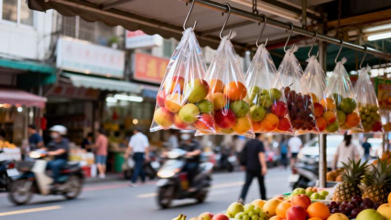 水果摊前的街景图片