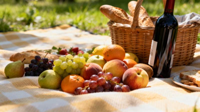 野餐果篮与美酒图片