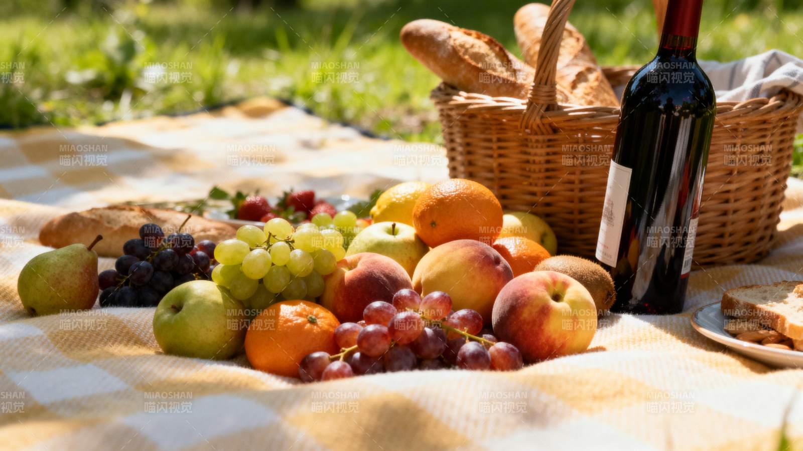 野餐果篮与美酒图片