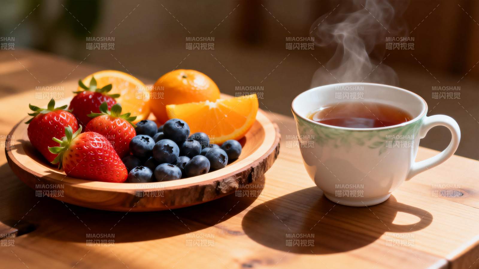 水果与热茶相伴图片
