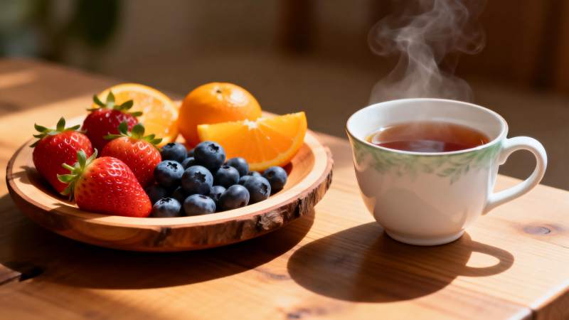 水果与热茶相伴图片