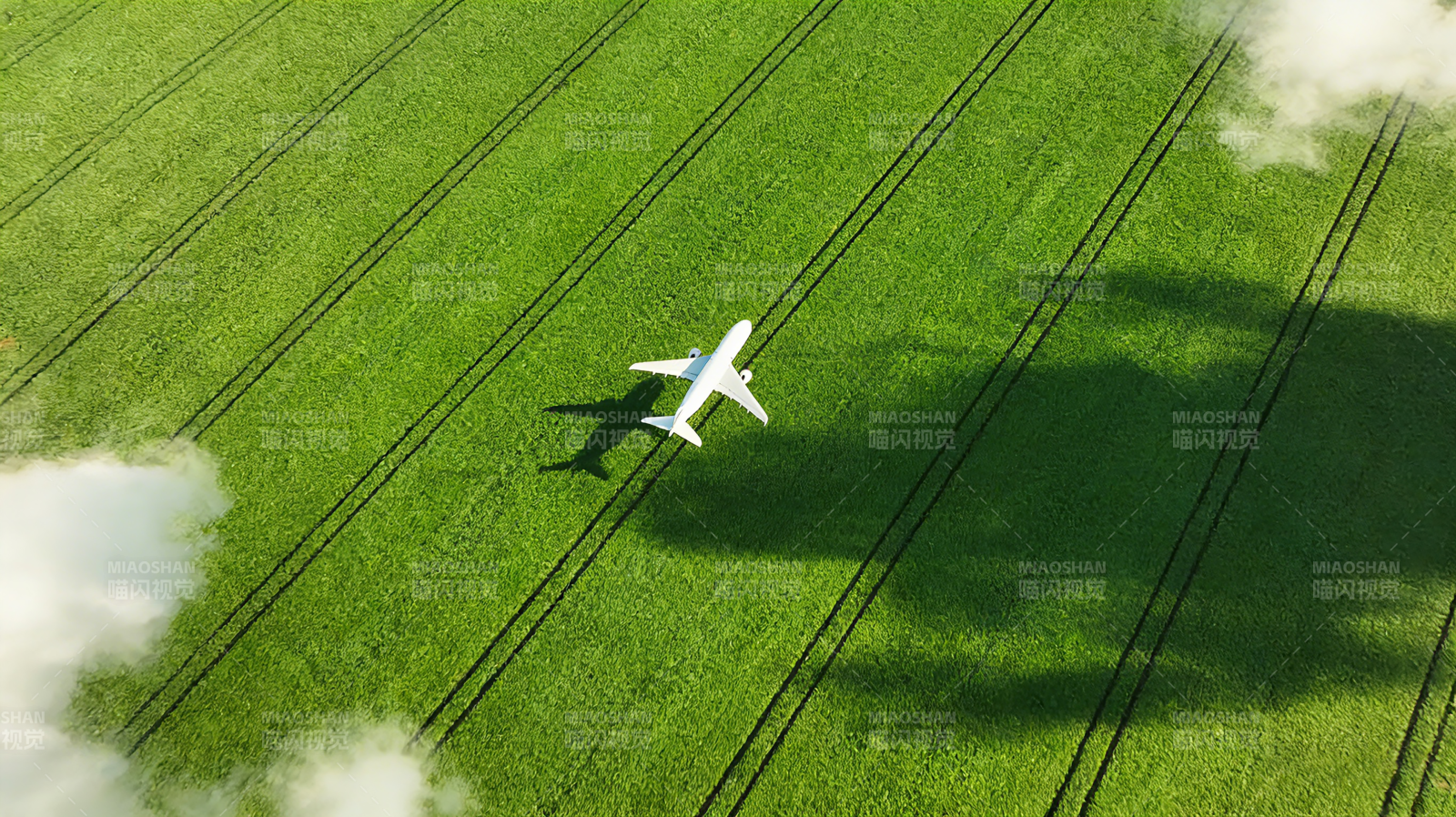 绿野上的飞机影图片