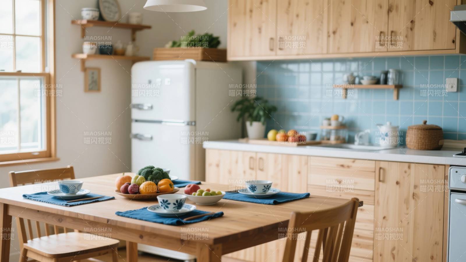 温馨木质厨房餐桌图片