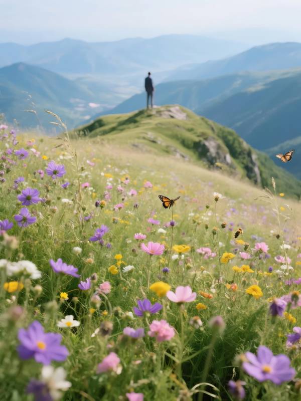 山野花海蝶舞图片