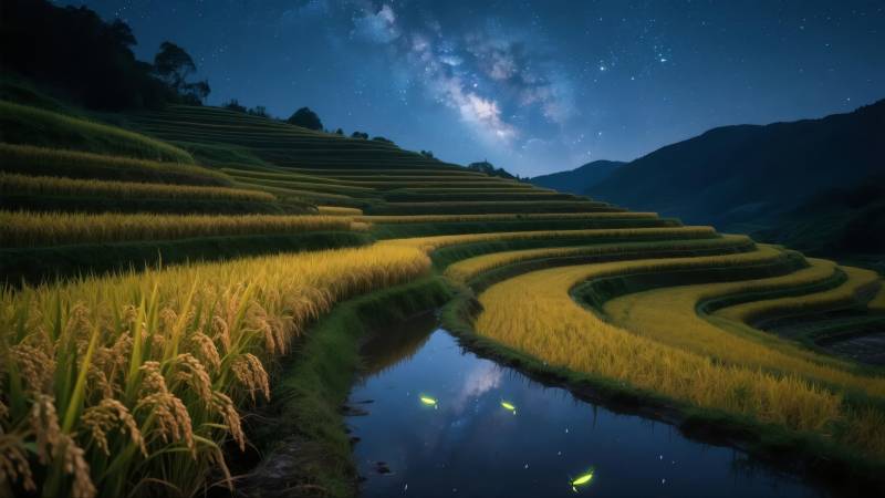 星夜梯田图片