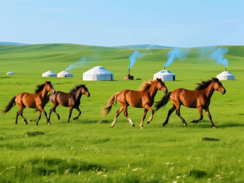 草原奔马图图片