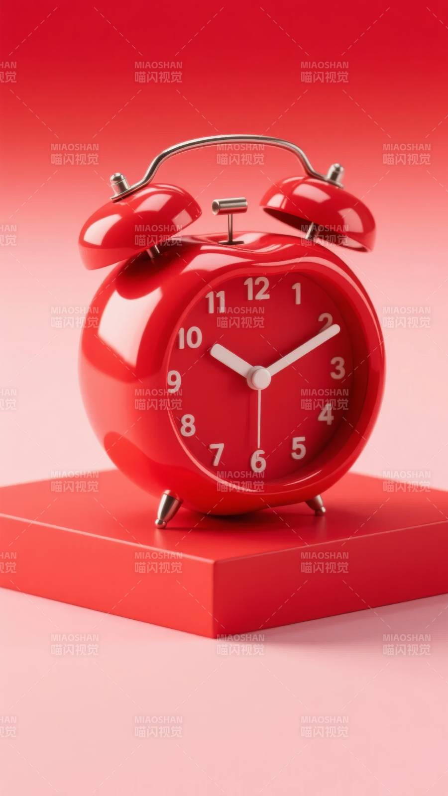 红色闹钟静置台面图片