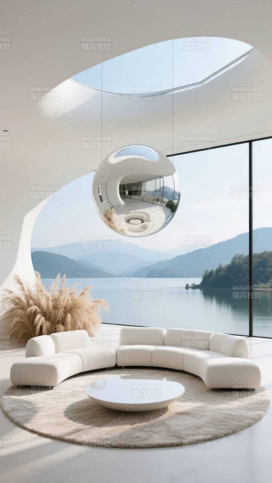 湖景现代客厅图片