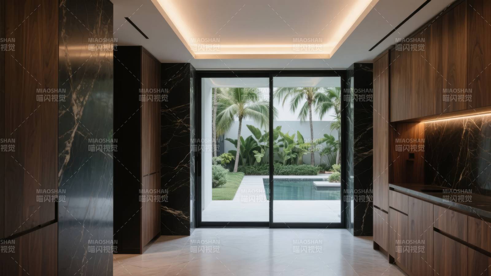 现代厨房观景泳池图片