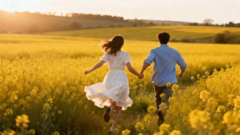 花海奔跑的恋人图片