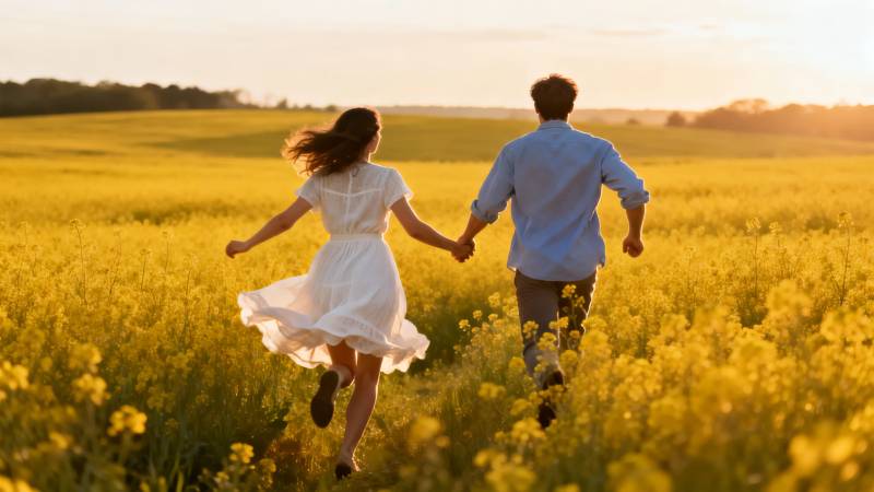 花海奔跑的恋人图片